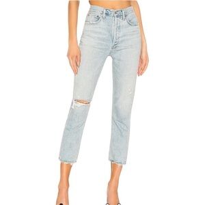 Agolde Riley Light Blue High-Rise Cropped Ankle Jeans